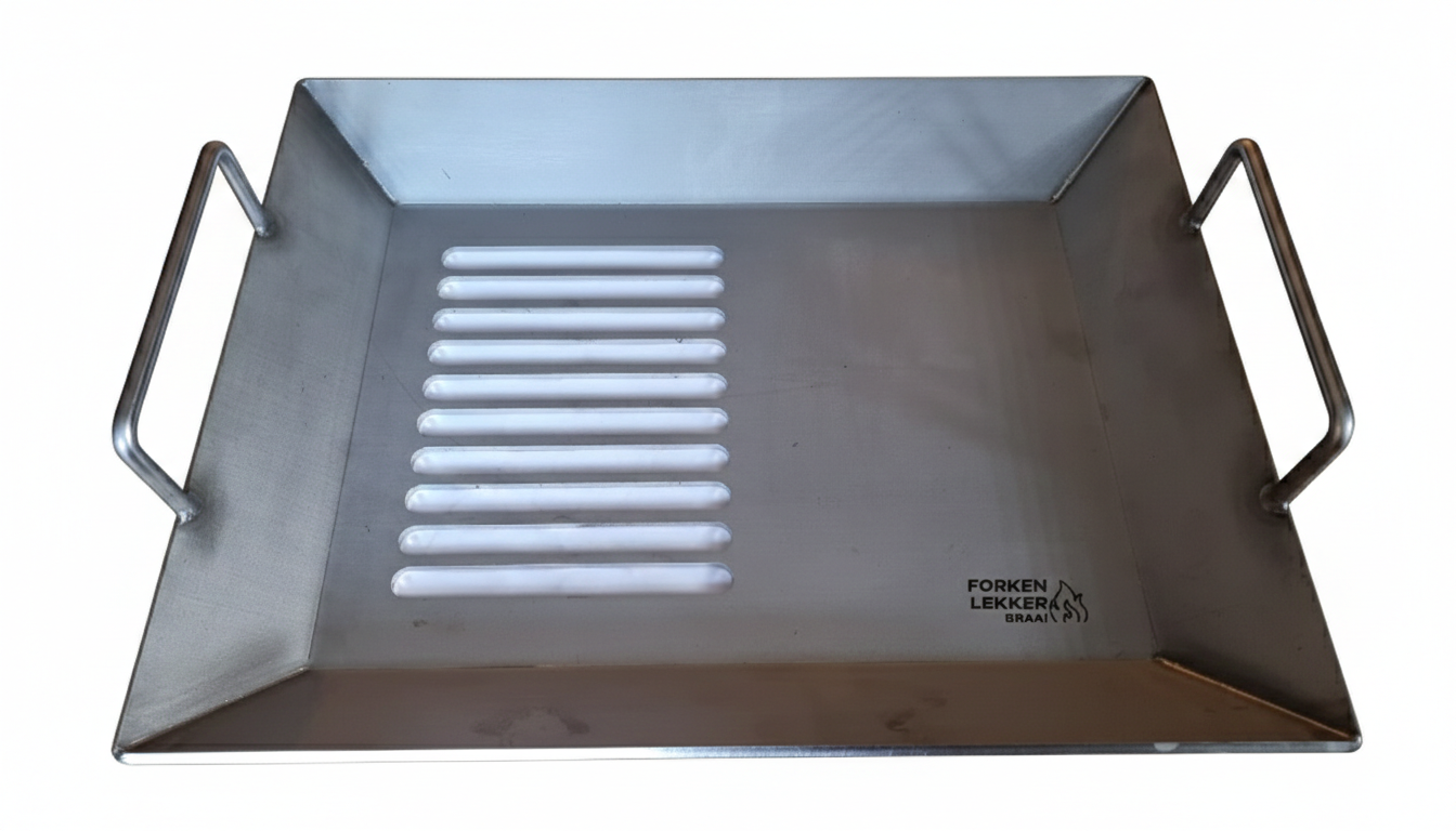 Forken Lekker Braai Griddle Pan – stainless steel ridged surface top view