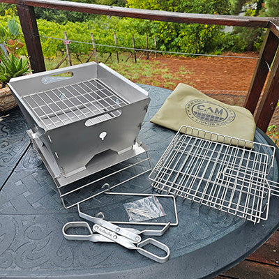 Flat Pack Deluxe Braai – folded flat showing compact profile