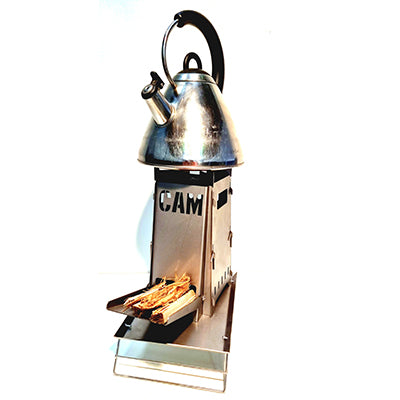 Flat Pack Rocket Stove – in use with fire burning