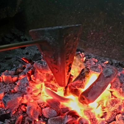 Flambadou with Bag Stand and Cup – in use at an open fire braai