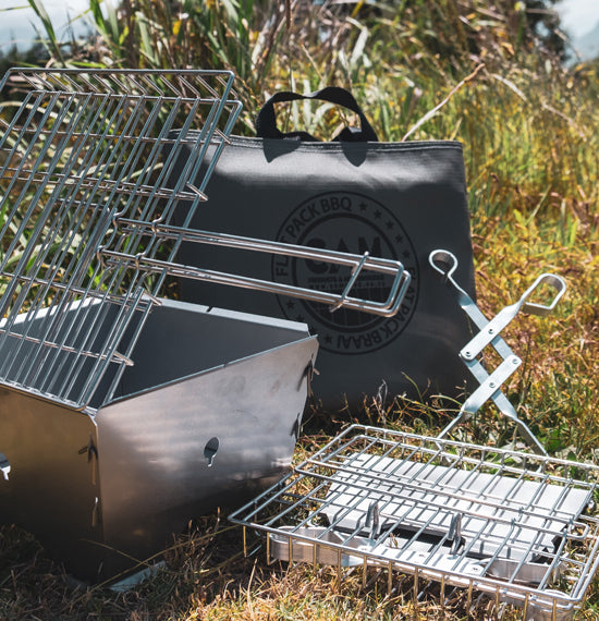 Flat Pack Camper Braai – fully assembled at a campsite