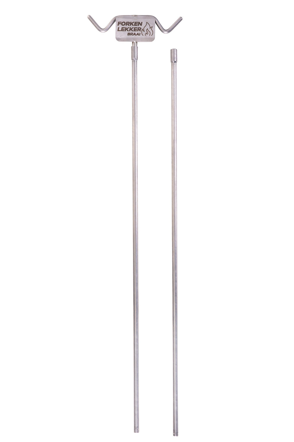 Forken Lekker Braai Hang EM Ground Stake – inserted into ground with tools hanging