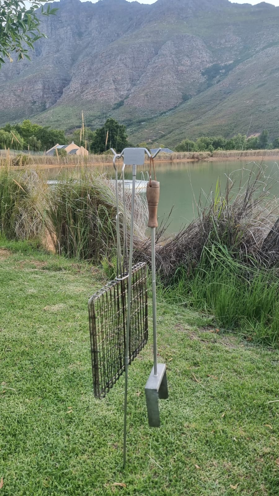 Forken Lekker Braai Hang EM Ground Stake – in use at a campsite braai