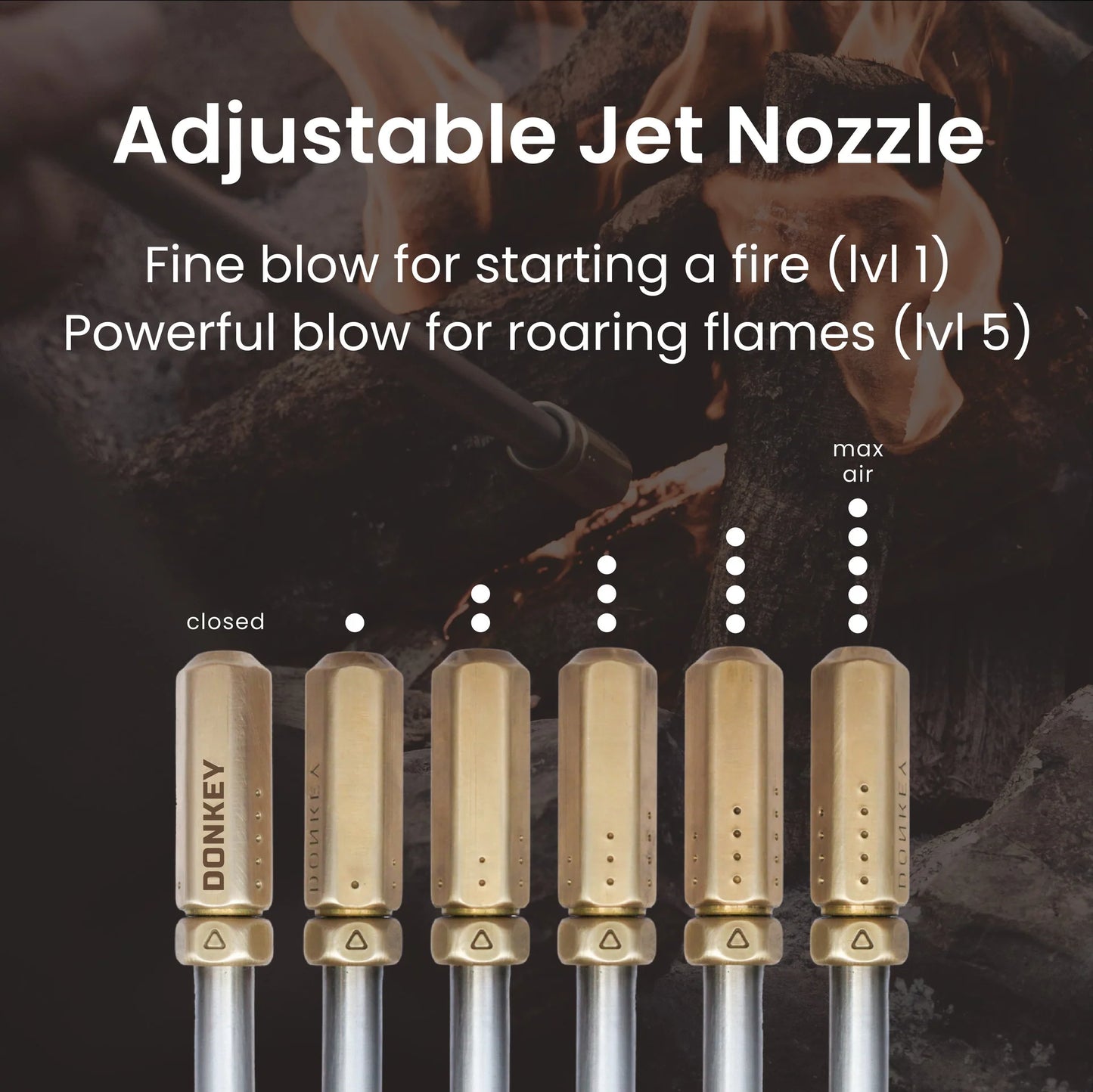 Donkey Fire Blower 77cm – flat lay on dark background