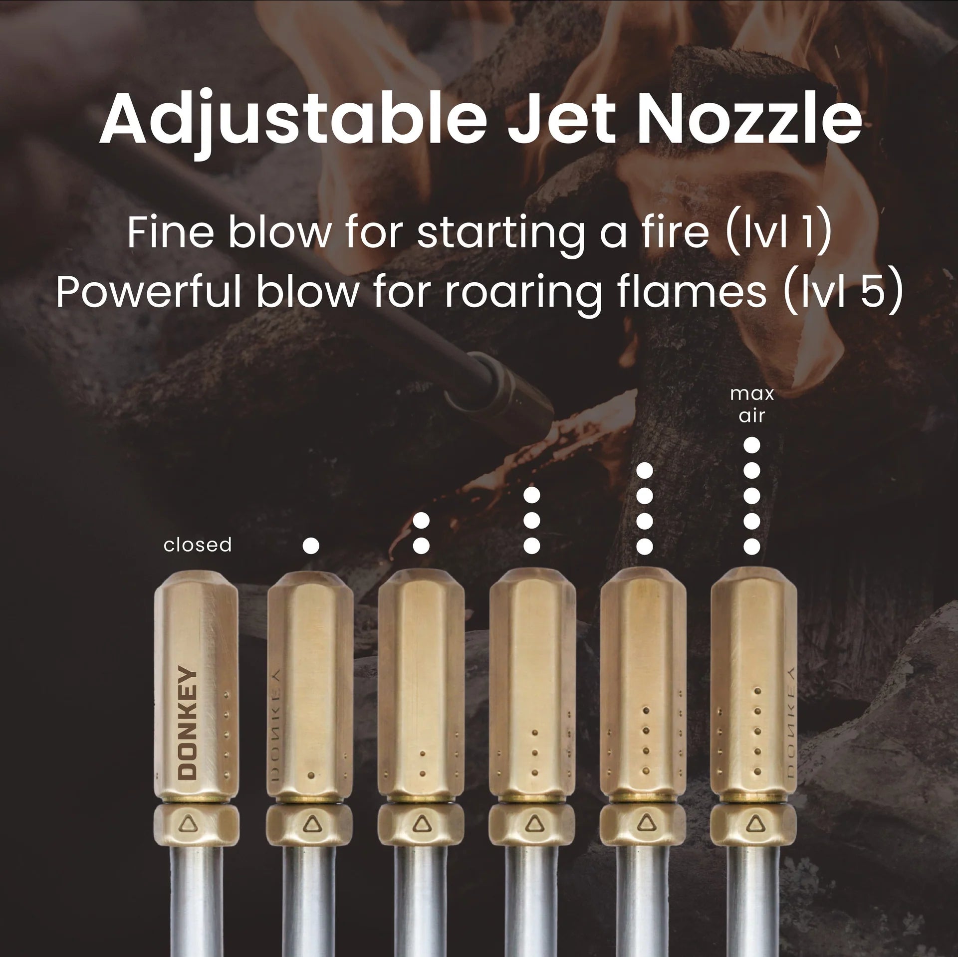 Donkey Fire Blower 77cm – flat lay on dark background