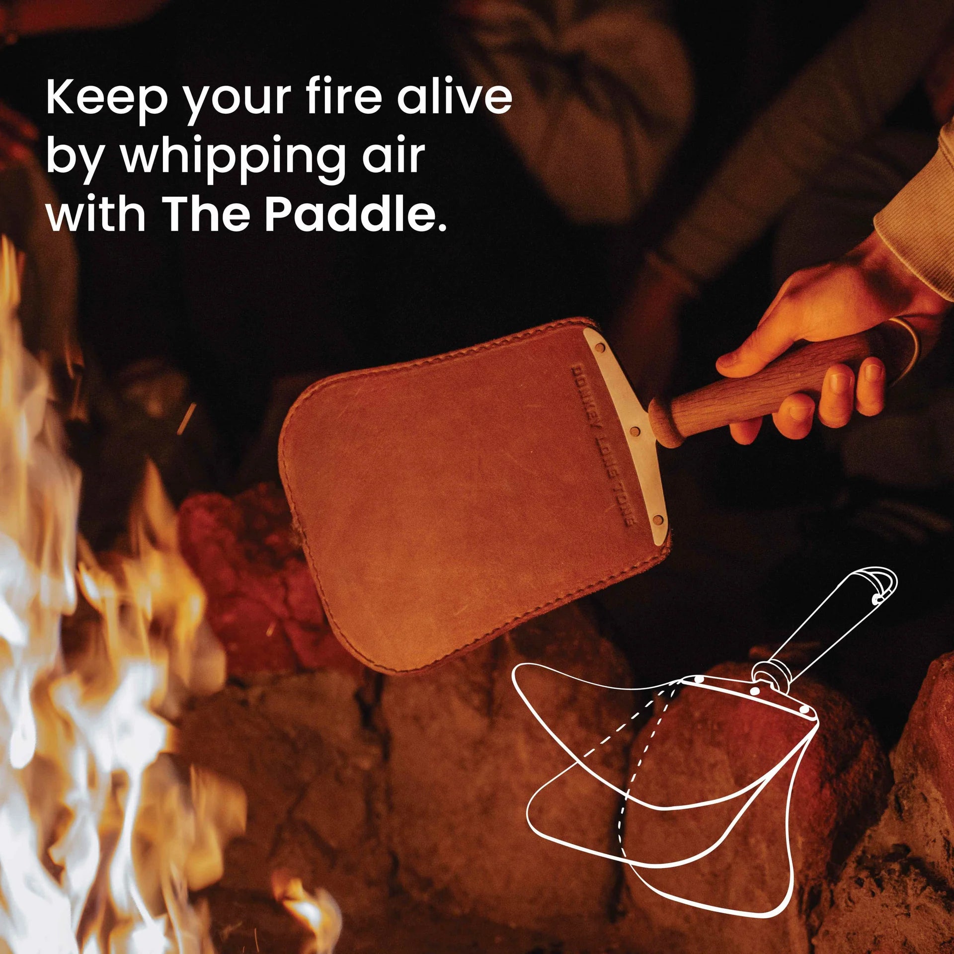 Donkey Paddle 40cm – lifestyle shot at an open fire