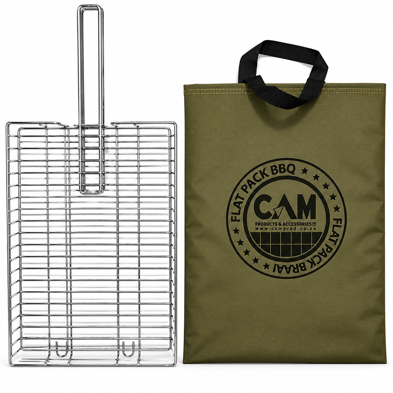 CAM Braai Grid Deluxe Long 45x30cm with Bag – 304 Stainless Steel